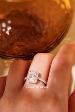 Emerald Shape Ring - Halo Pavé Setting