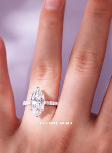 Marquise Shape Ring - Half Pavé Setting - Infinite Gems Limited