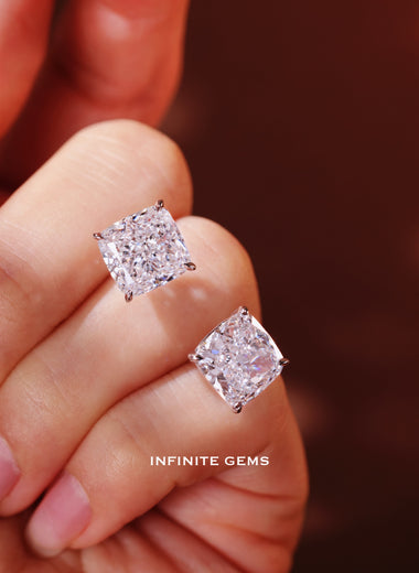 Cushion Shape Stud Earrings - 4 Prong Basket Setting - Infinite Gems Limited