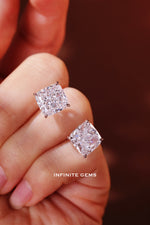 Cushion Shape Stud Earrings - 4 Prong Basket Setting