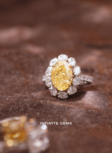 Oval Fancy Vivid Yellow Ring - Fancy Halo Setting - Infinite Gems Limited