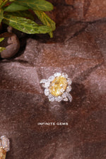 Oval Fancy Vivid Yellow Ring - Fancy Halo Setting