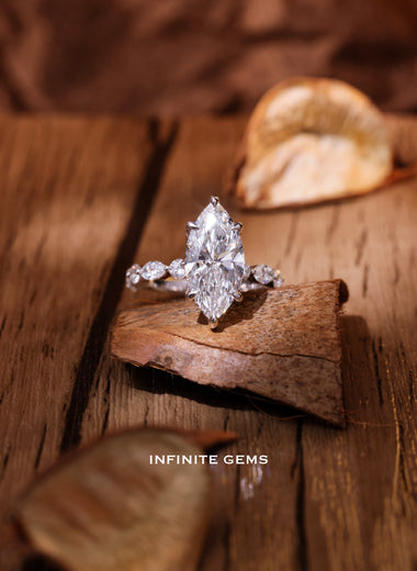 Marquise Shape Ring - Fancy Half Pavé Setting - Infinite Gems Limited