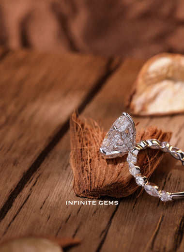 Marquise Shape Ring - Fancy Half Pavé Setting - Infinite Gems Limited