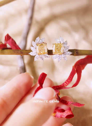 Fancy Yellow Halo Cluster Earrings Setting - Infinite Gems Limited