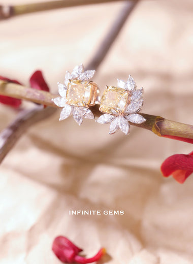 Fancy Yellow Halo Cluster Earrings Setting - Infinite Gems Limited