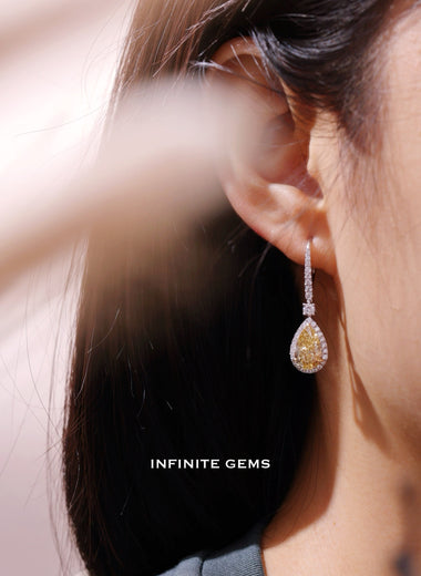 Fancy Yellow Halo Drop Earrings Setting - Infinite Gems Limited