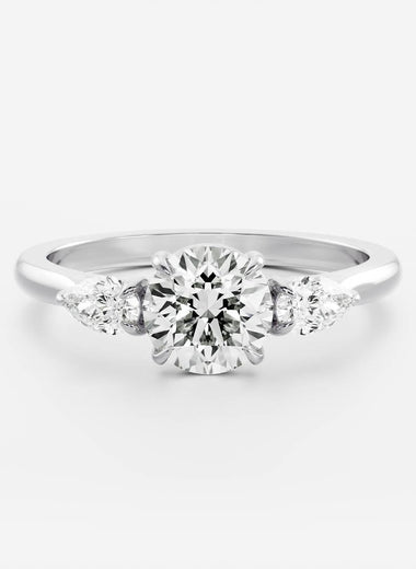 Round Lab Diamond Trilogy Ring - Pear Diamond - Infinite Gems Limited