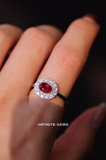 Burma Pigeon Blood Ruby Oval Halo Ring - Infinite Gems Limited