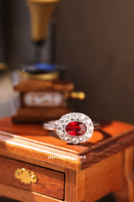 Burma Pigeon Blood Ruby Oval Halo Ring - Infinite Gems Limited