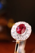 Burma Pigeon Blood Ruby Oval Halo Ring - Infinite Gems Limited