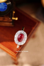 Burma Pigeon Blood Ruby Oval Halo Ring - Infinite Gems Limited