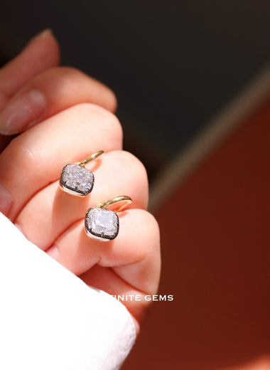 Cushion Shape Drop Earrings ( without Huggies ) set in Georgian Button Back - Infinite Gems Limited