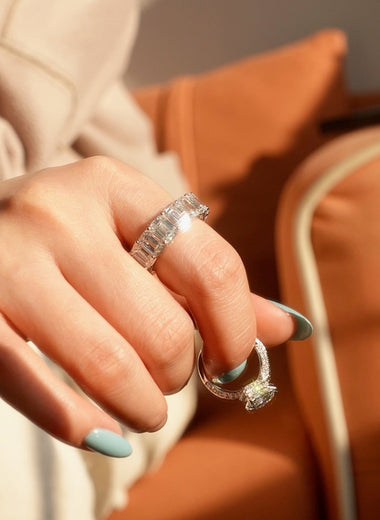 Emerald Shape Eternity Ring - Full Eternity Basket Setting - Infinite Gems Limited