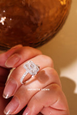 Emerald Shape Ring - Halo Pavé Setting - Infinite Gems Limited
