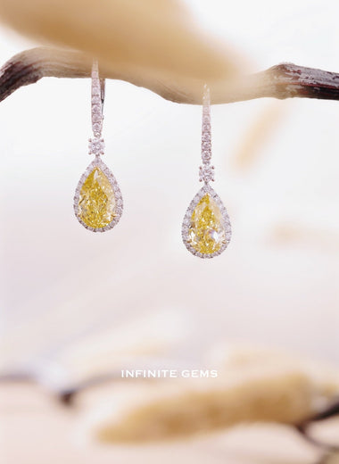 Fancy Yellow Halo Drop Earrings Setting - Infinite Gems Limited