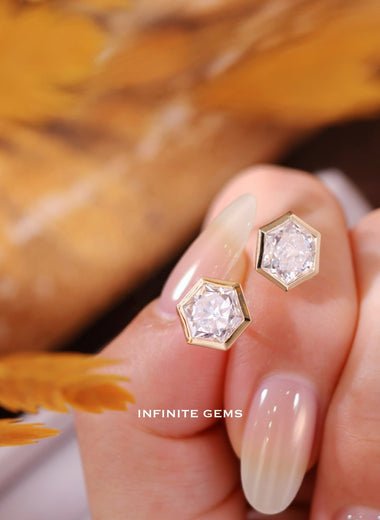 Hexangonal Shape Stud Earrings - Bezel Setting - Infinite Gems Limited