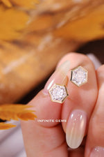Hexangonal Shape Stud Earrings - Bezel Setting - Infinite Gems Limited