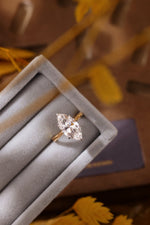 Marquise Lab Diamond Solitaire Ring - Low Setting with Hidden Halo - Infinite Gems Limited