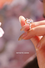 Oval Rose Cut Lab Diamond Solitaire Ring - Low Setting - Infinite Gems Limited