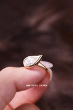 Pear Shape Ring - Plain Band with Tilted Bezel Setting - Infinite Gems Limited