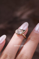 Pear Shape Ring - Plain Band with Tilted Bezel Setting - Infinite Gems Limited