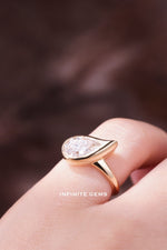 Pear Shape Ring - Plain Band with Tilted Bezel Setting - Infinite Gems Limited