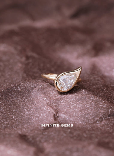 Pear Shape Ring - Plain Band with Tilted Bezel Setting - Infinite Gems Limited
