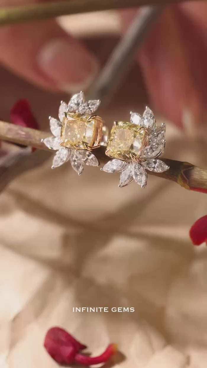 Fancy Yellow Halo Cluster Earrings Setting