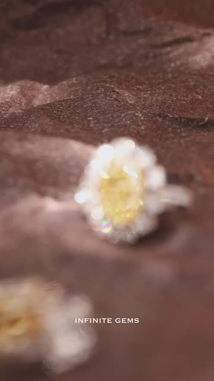 Oval Fancy Vivid Yellow Ring - Fancy Halo Setting
