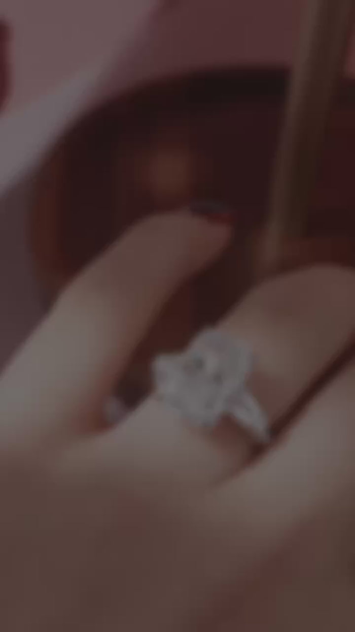 Radiant Shape Lab Diamond Ring - Tapered Baguette 3 Stone with Pavé Band