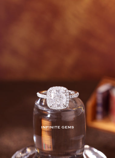 Cushion Shape Ring - Halo Pavé Setting - Infinite Gems Limited