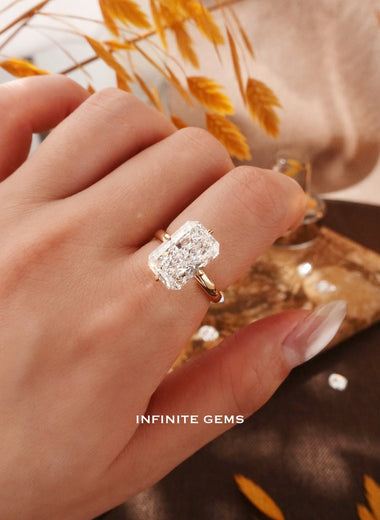 Radiant Shape Ring - Plain Band with Compass Prong Setting - Infinite Gems Limited