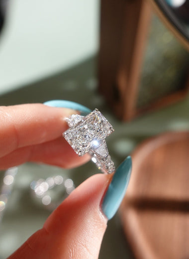 Radiant Shape Ring - Three Stone Full Pavé Setting - Infinite Gems Limited