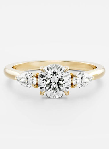 Round Lab Diamond Trilogy Ring - Pear Diamond - Infinite Gems Limited
